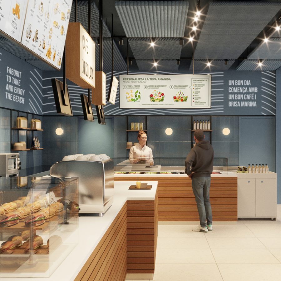 INDAStudio Proyecto de interiorismo para la cafetería FABORIT en Port Olimpic, Barcelona