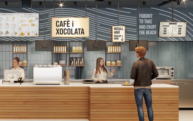 INDAStudio Proyecto de interiorismo para la cafetería FABORIT en Port Olimpic, Barcelona