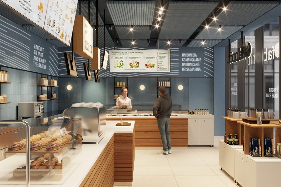 INDAStudio Proyecto de interiorismo para la cafetería FABORIT en Port Olimpic, Barcelona